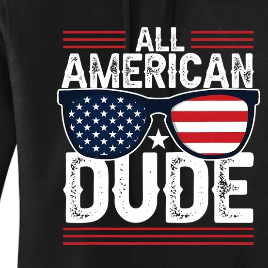 4th Of July All American Dude Usa Flag Patriotic Women's Pullover Hoodie