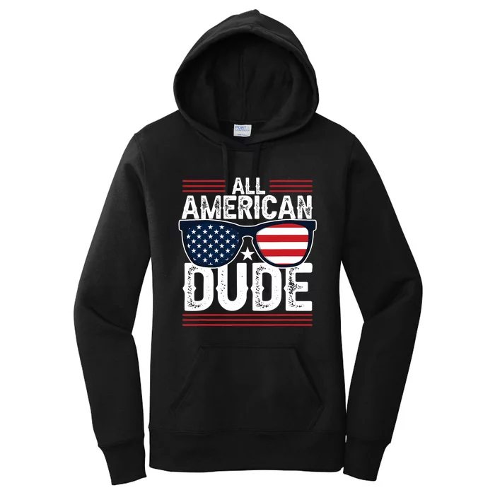 4th Of July All American Dude Usa Flag Patriotic Women's Pullover Hoodie