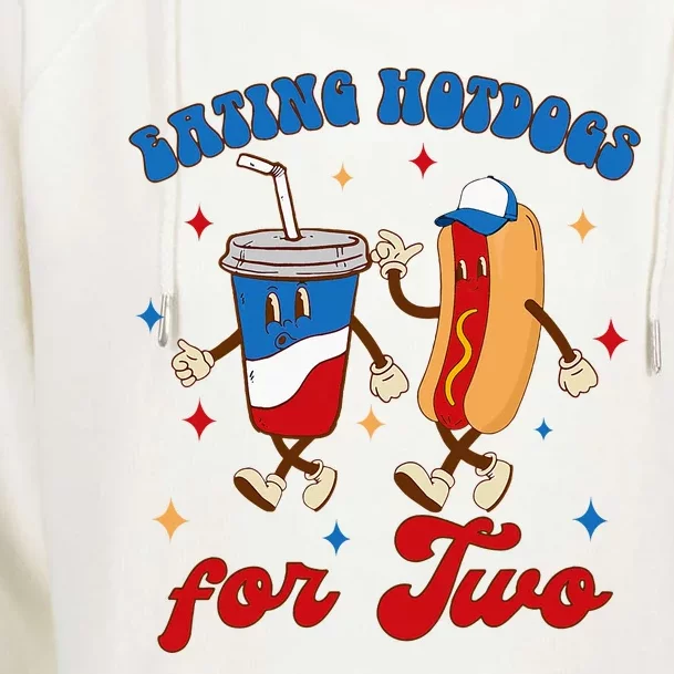 4th Of July Pregnancy Announcement Eating Hotdogs For Two Womens Funnel Neck Pullover Hood