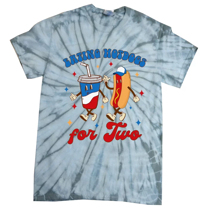 4th Of July Pregnancy Announcement Eating Hotdogs For Two Tie-Dye T-Shirt