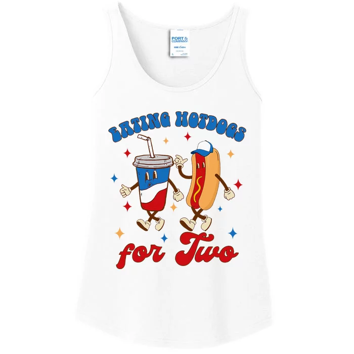 4th Of July Pregnancy Announcement Eating Hotdogs For Two Ladies Essential Tank