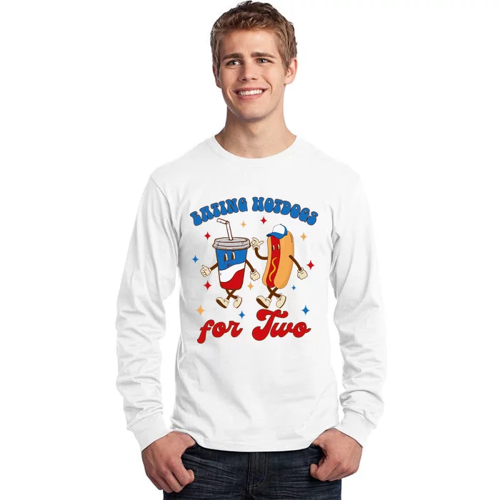 4th Of July Pregnancy Announcement Eating Hotdogs For Two Tall Long Sleeve T-Shirt