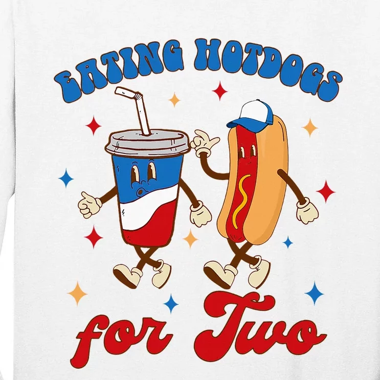 4th Of July Pregnancy Announcement Eating Hotdogs For Two Tall Long Sleeve T-Shirt