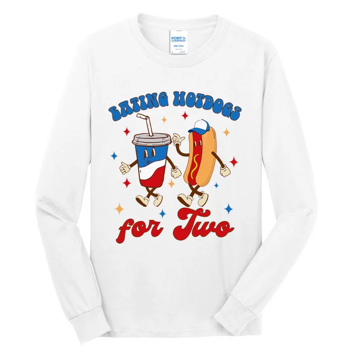 4th Of July Pregnancy Announcement Eating Hotdogs For Two Tall Long Sleeve T-Shirt