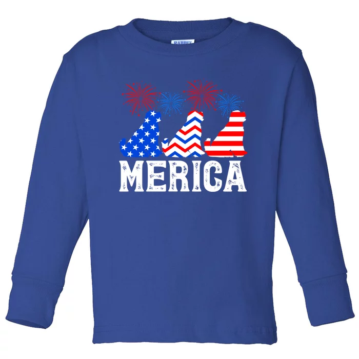 4Th Of July Merica Newfoundland Dog American Flag Gift Toddler Long Sleeve Shirt