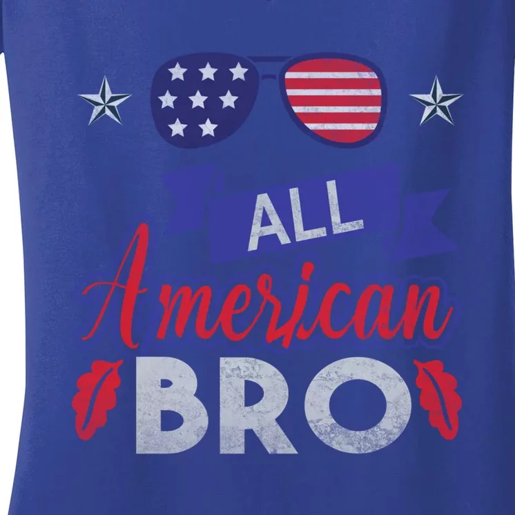 4th Of July All American Bro Family Matching Sunglasses Gift Women's V-Neck T-Shirt