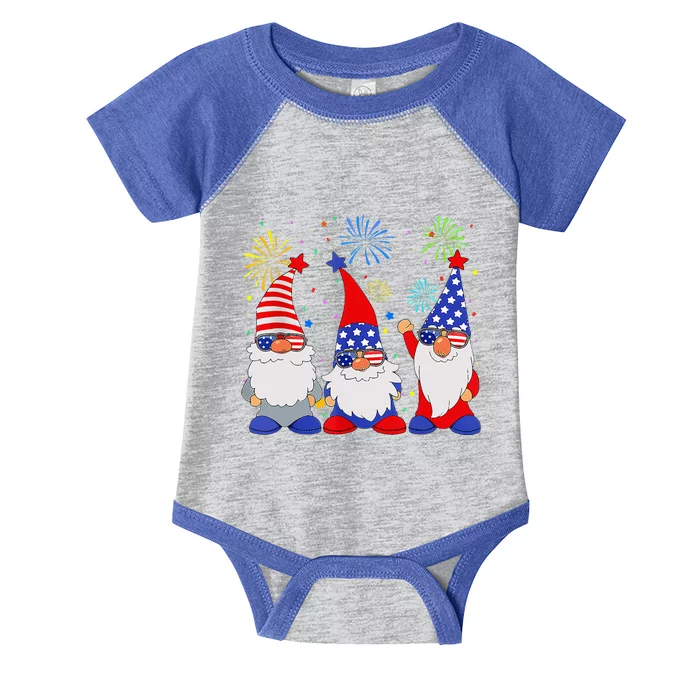 4th of July Gnomes Patriotic American Flag Cute Gnome Infant Baby Jersey Bodysuit