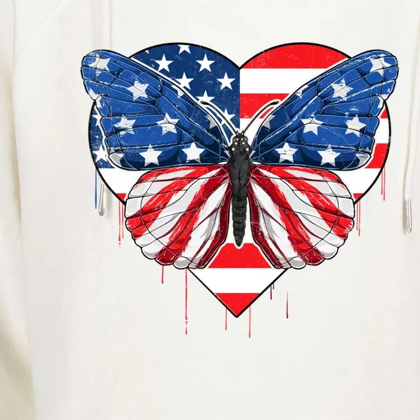 4th Of July Butterflies Heart American Flag Patriotic Usa Gift Womens Funnel Neck Pullover Hood