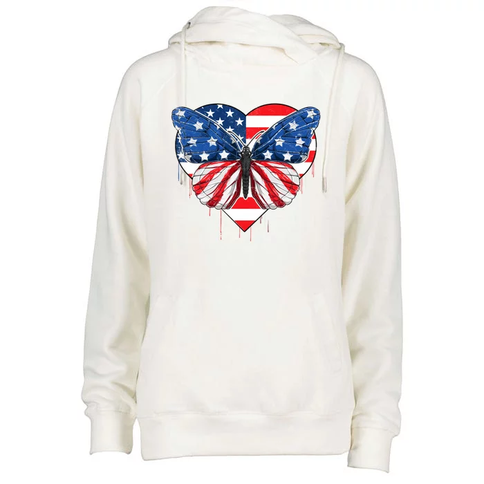 4th Of July Butterflies Heart American Flag Patriotic Usa Gift Womens Funnel Neck Pullover Hood