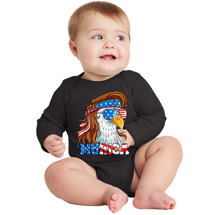 4th Of July Bald Eagle Mullet Murica Usa Usa Merica Baby Long Sleeve Bodysuit