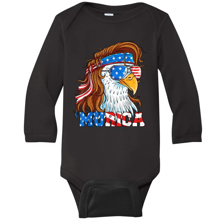 4th Of July Bald Eagle Mullet Murica Usa Usa Merica Baby Long Sleeve Bodysuit