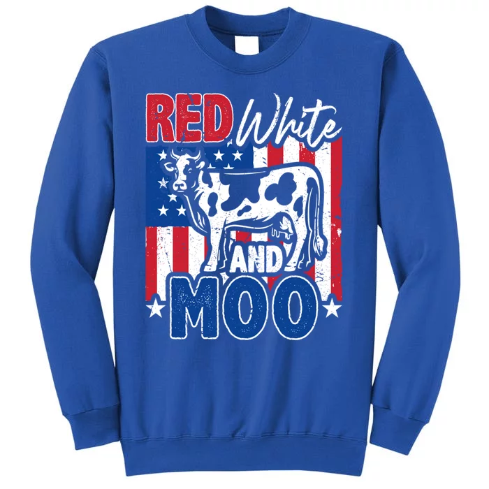 4th Of July Us Flag Red White Moo Farmer Cow Meaningful Gift Tall Sweatshirt