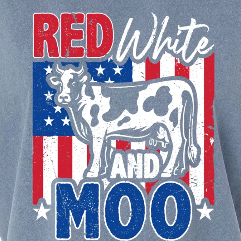 4th Of July Us Flag Red White Moo Farmer Cow Meaningful Gift Garment-Dyed Women's Muscle Tee