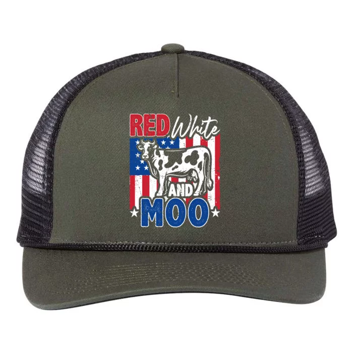 4th Of July Us Flag Red White Moo Farmer Cow Meaningful Gift Retro Rope Trucker Hat Cap