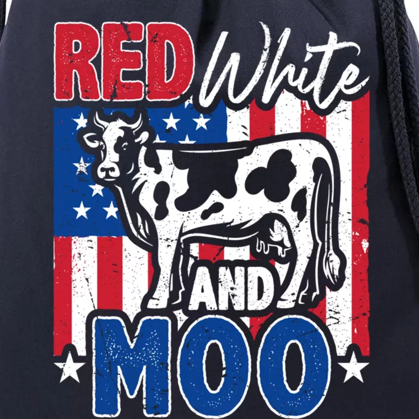 4th Of July Us Flag Red White Moo Farmer Cow Meaningful Gift Drawstring Bag