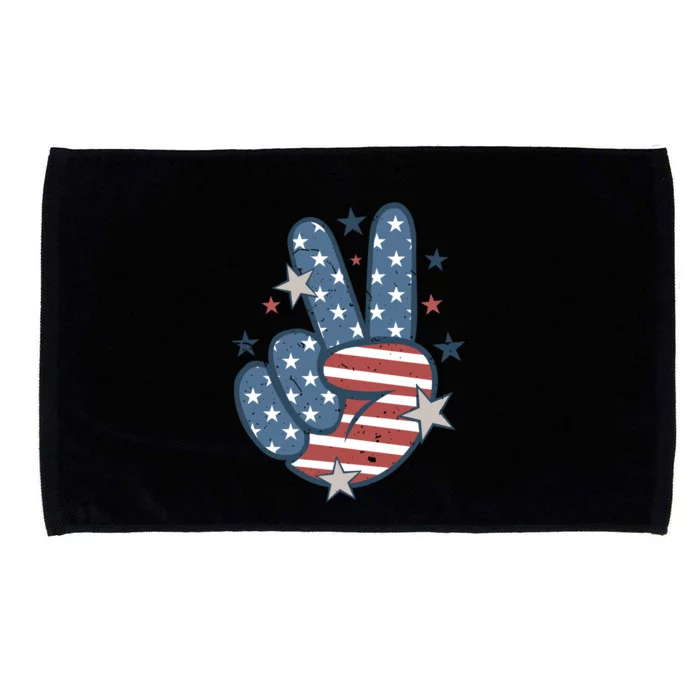 4Th Of July Peace Sign Hand American Flag Patriotic Usa Gift Microfiber Hand Towel