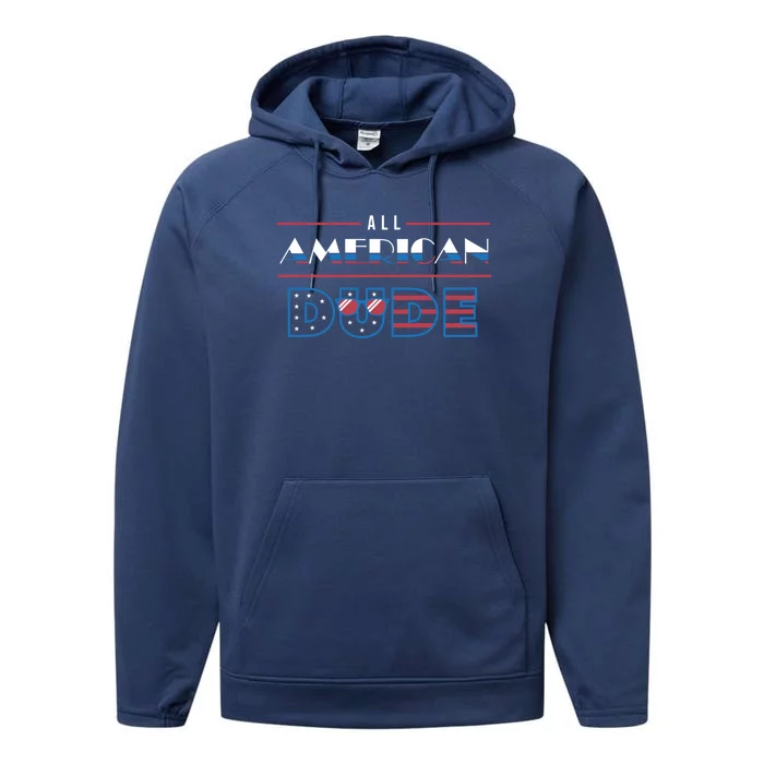 4th Of July All American Dude Graphic Usa Flag Stars Cool Gift Performance Fleece Hoodie