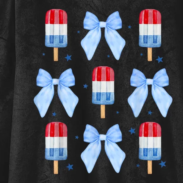 4th Of July Cute Popsicle Bows Patriotic Hooded Wearable Blanket