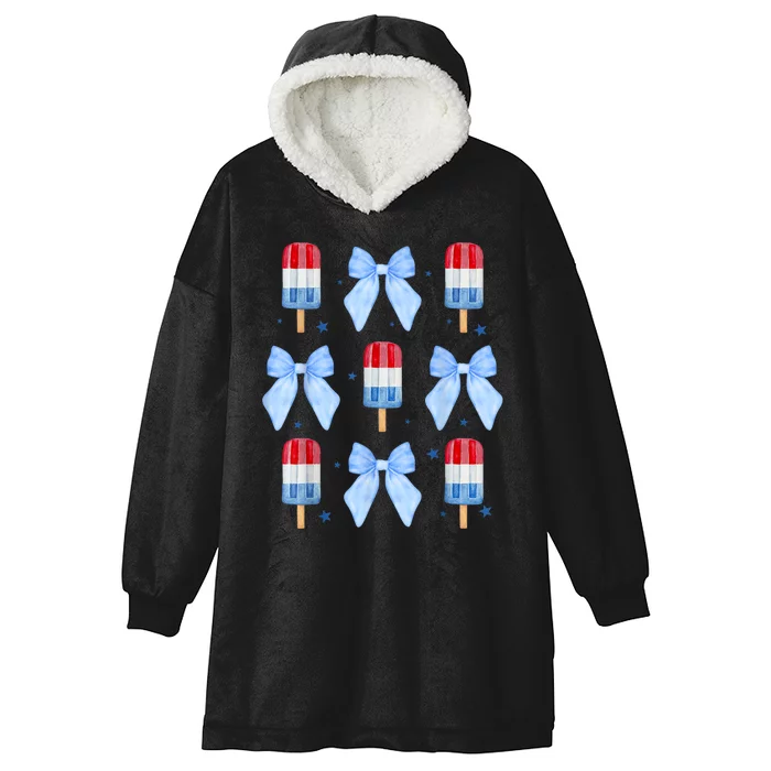 4th Of July Cute Popsicle Bows Patriotic Hooded Wearable Blanket