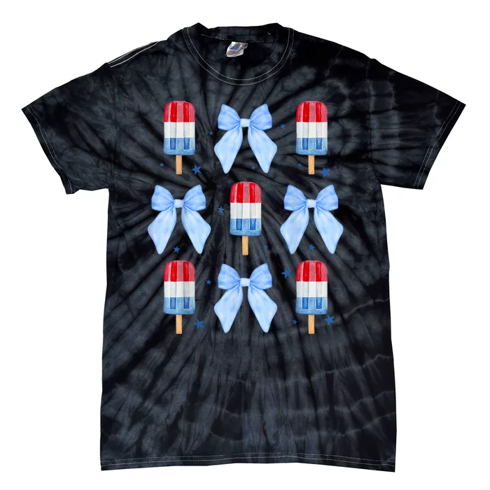 4th Of July Cute Popsicle Bows Patriotic Tie-Dye T-Shirt