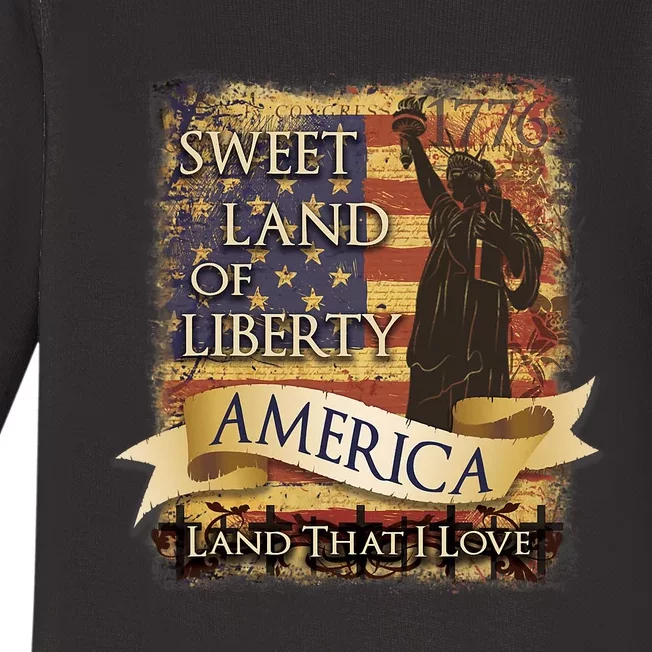 4th Of July America Sweet Land Of Liberty Patriotic Usa Flag Baby Long Sleeve Bodysuit