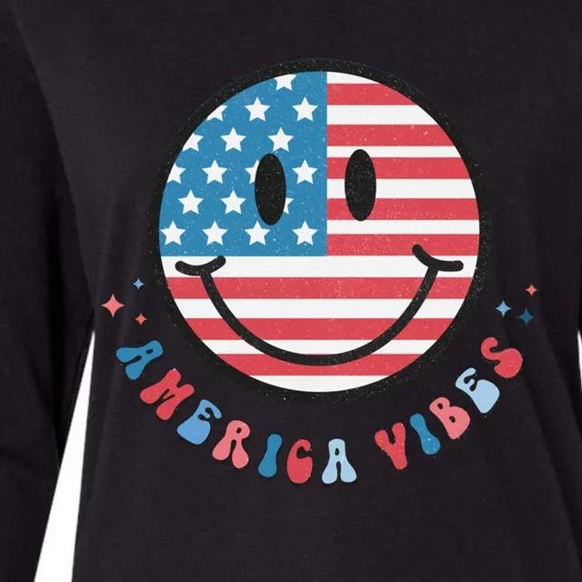 4th Of July 60s 70s Retro Happy Face America Vibes Quote Gift Womens Cotton Relaxed Long Sleeve T-Shirt