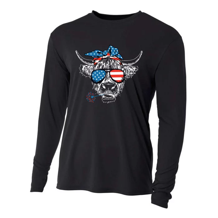 4th Of July Highland Cow Cow Lover Cooling Performance Long Sleeve Crew