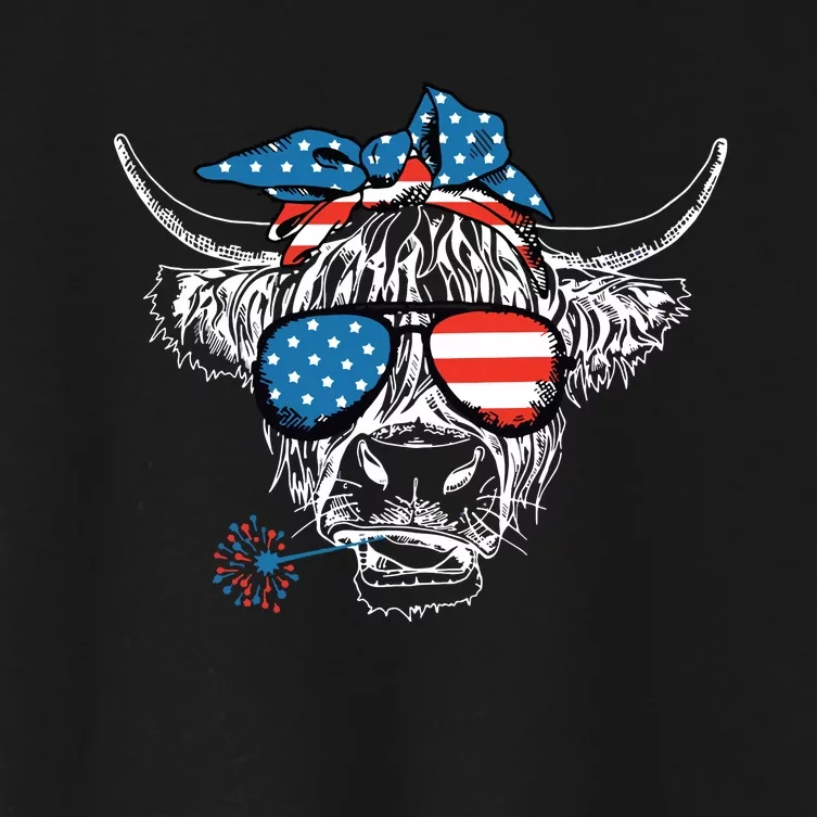 4th Of July Highland Cow Cow Lover Women's Crop Top Tee