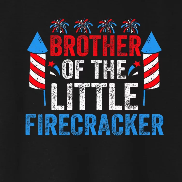 4th Of July Birthday Brother Of The Little Firecracker Women's Crop Top Tee