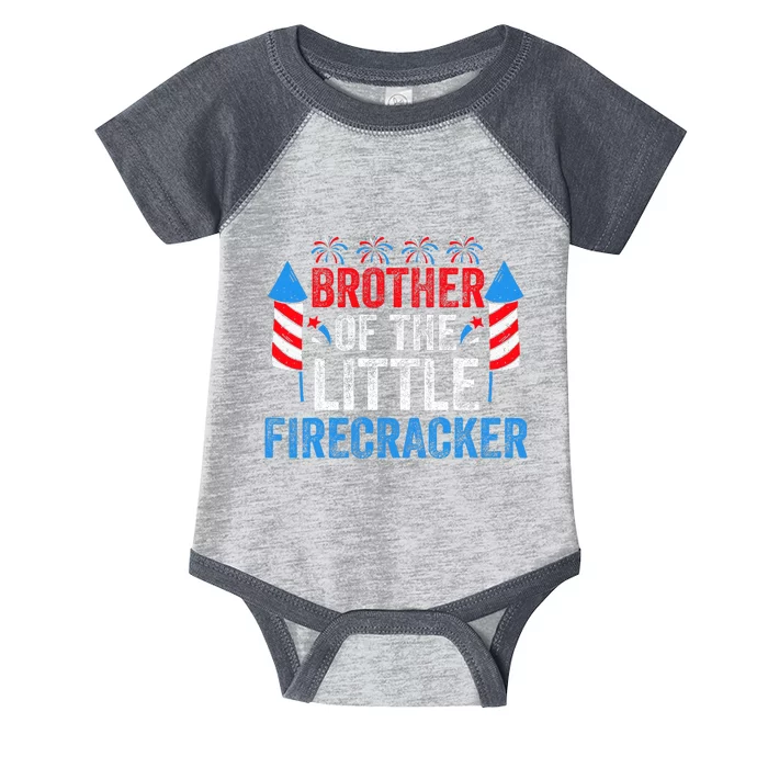 4th Of July Birthday Brother Of The Little Firecracker Infant Baby Jersey Bodysuit