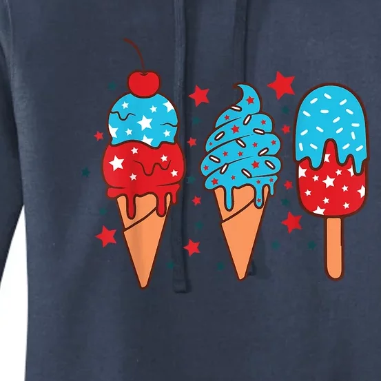 4th Of July Ice Pops Red White Blue American Flag Patriotic Women's Pullover Hoodie