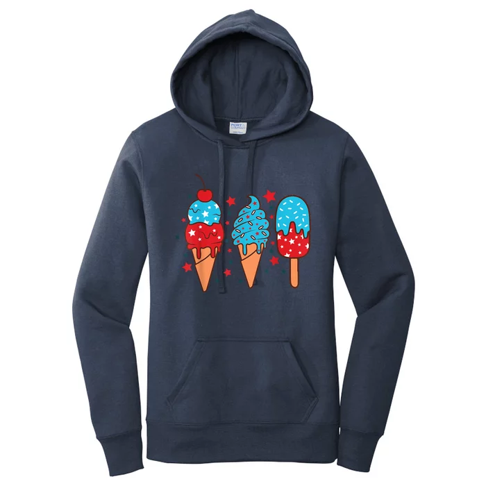 4th Of July Ice Pops Red White Blue American Flag Patriotic Women's Pullover Hoodie