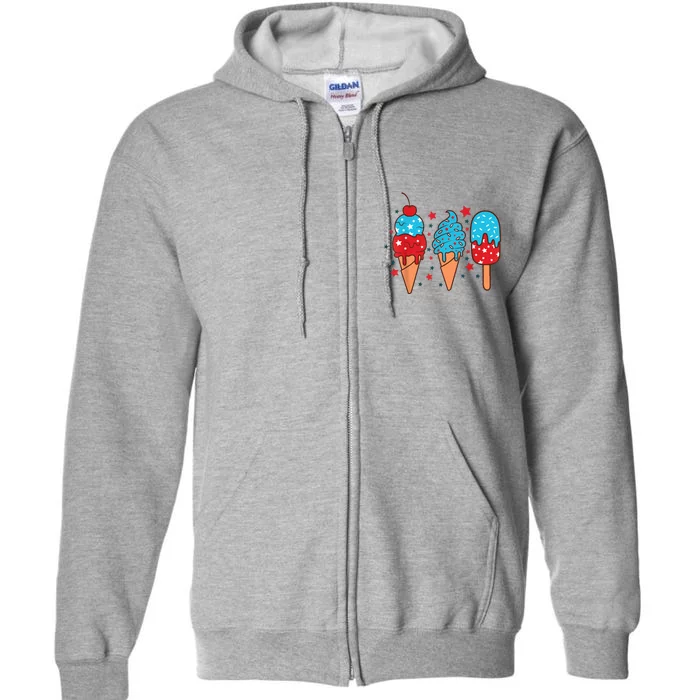 4th Of July Ice Pops Red White Blue American Flag Patriotic Full Zip Hoodie