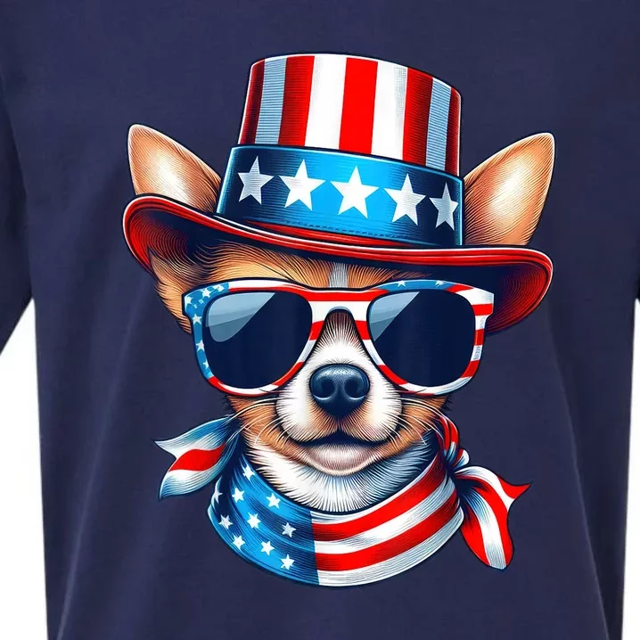 4th Of July Chihuahua Dog Patriotic Hat American Flag Gift Sueded Cloud Jersey T-Shirt