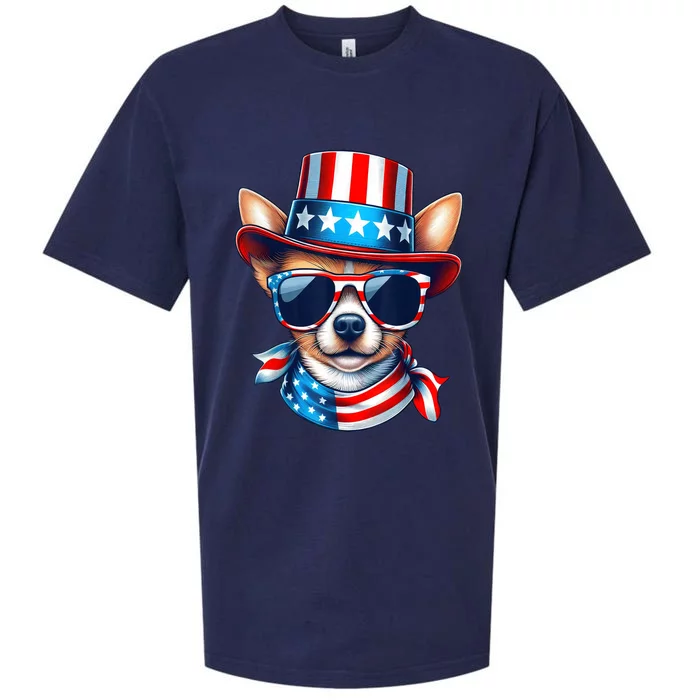 4th Of July Chihuahua Dog Patriotic Hat American Flag Gift Sueded Cloud Jersey T-Shirt