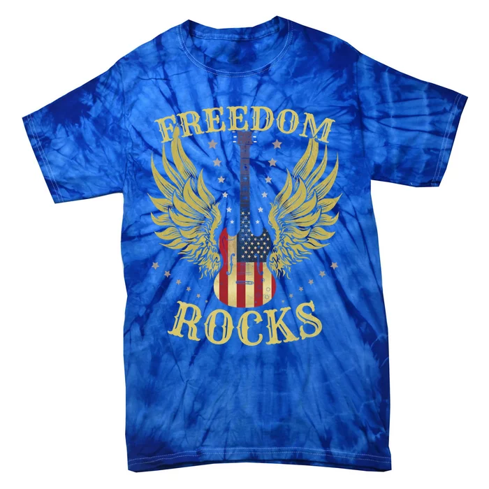 4th Of July Fourth Independence Day Guitar Freedom Rocks Gift Tie-Dye T-Shirt