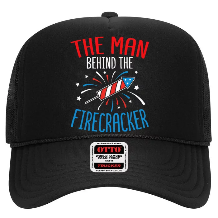 4th Of July Baby Shower The Man Behind The Firecracker High Crown Mesh Trucker Hat