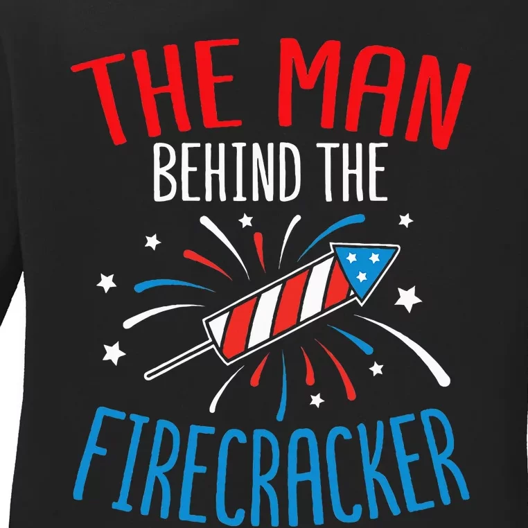 4th Of July Baby Shower The Man Behind The Firecracker Ladies Long Sleeve Shirt