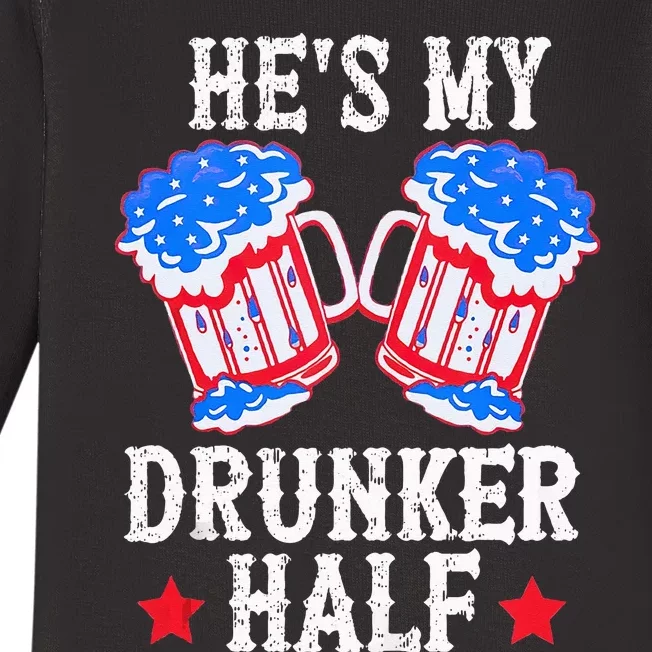 4th of July Matching Couple He's Is My Drunker Half Baby Long Sleeve Bodysuit