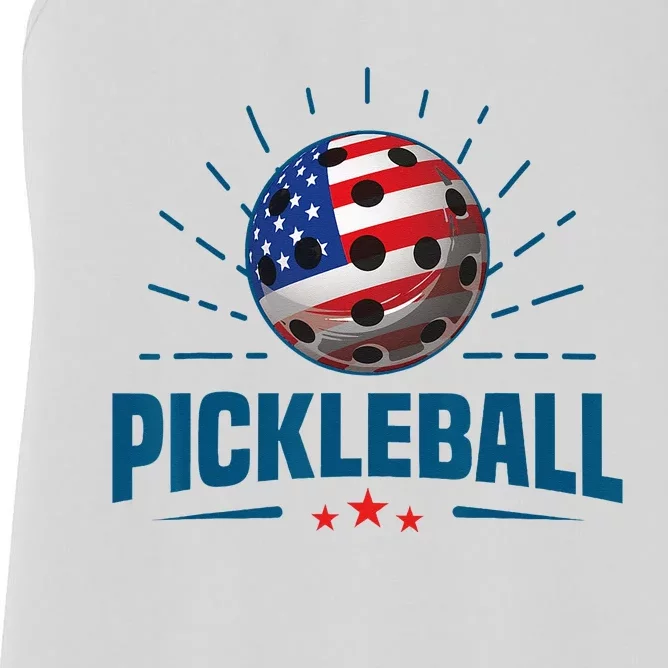 4th Of July Patriotic American Flag Pickleball Lover Women's Racerback Tank