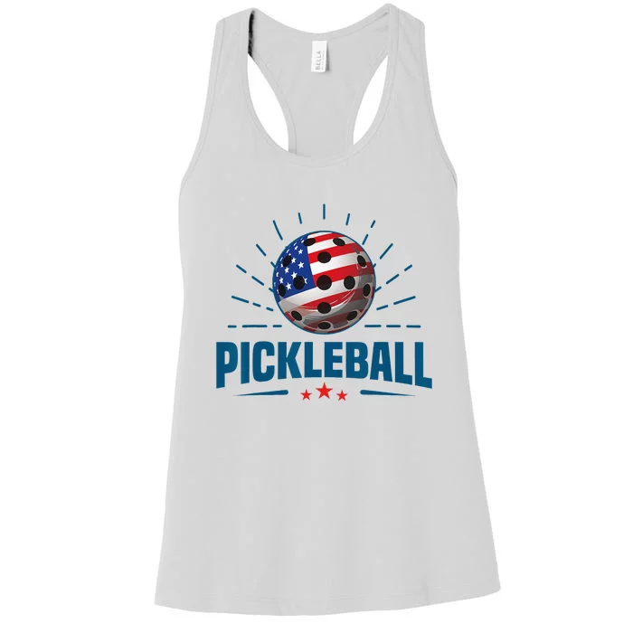 4th Of July Patriotic American Flag Pickleball Lover Women's Racerback Tank