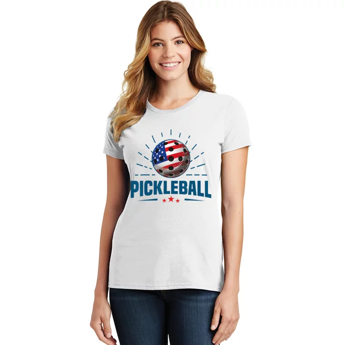 4th Of July Patriotic American Flag Pickleball Lover Women's T-Shirt