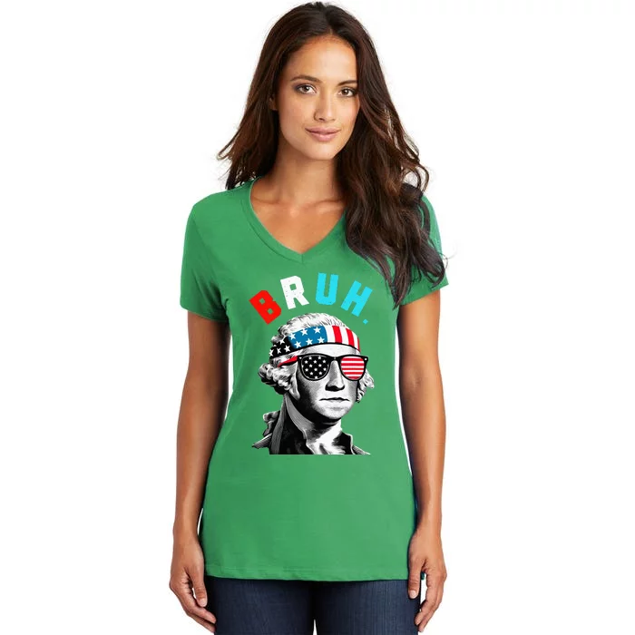 4th Of July 2024 George Washington Bruh Women's V-Neck T-Shirt