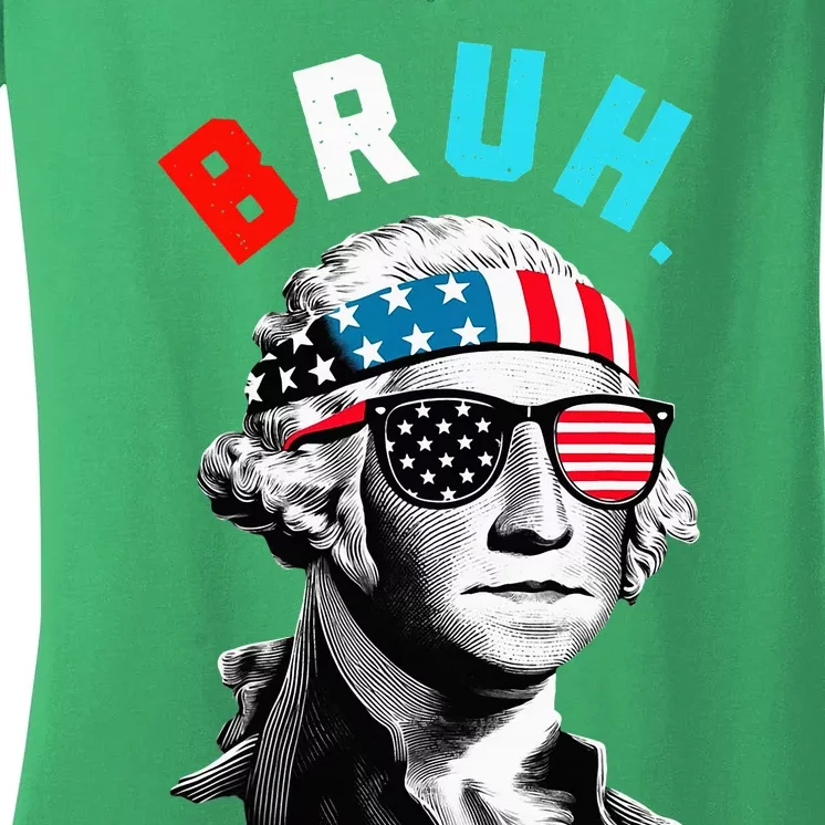 4th Of July 2024 George Washington Bruh Women's V-Neck T-Shirt