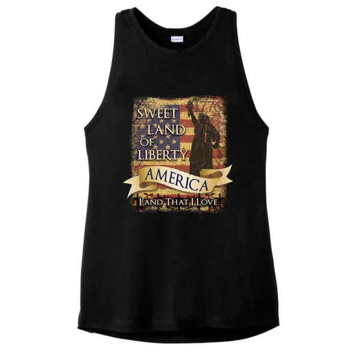 4th Of July America Sweet Land Of Liberty Patriotic Usa Flag Meaningful Gift Ladies Tri-Blend Wicking Tank