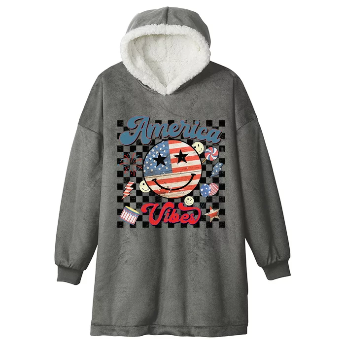 4th Of July Wo American Vibes Patriotic Hooded Wearable Blanket