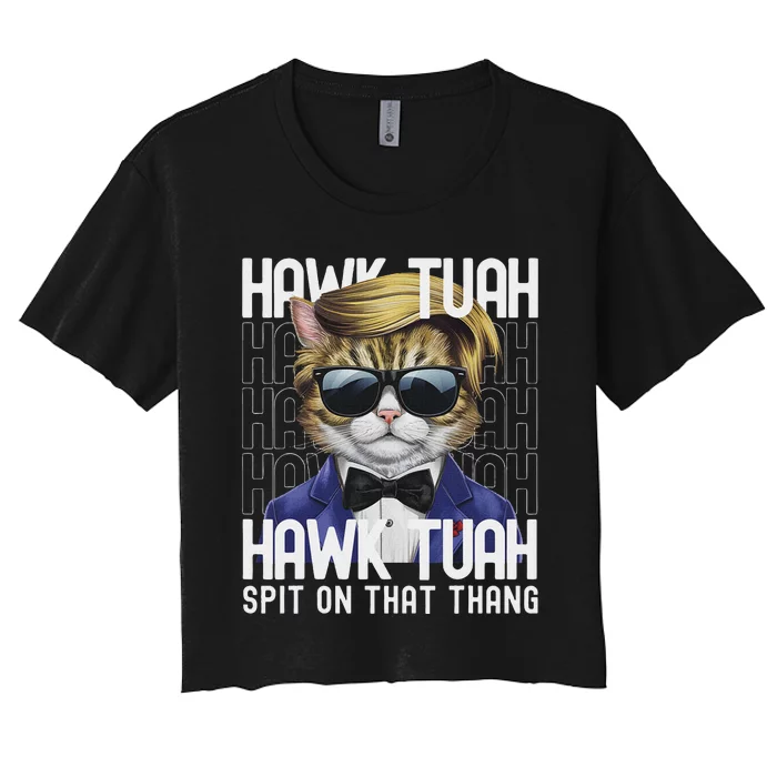 4th Of July Patriotic Cat Usa Hawk Tuah Spit On That Thing Women's Crop Top Tee