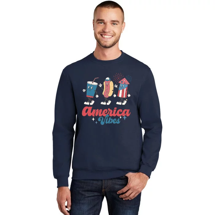 4th Of July America Vibes Hotdog Fireworks Food Retro Tall Sweatshirt