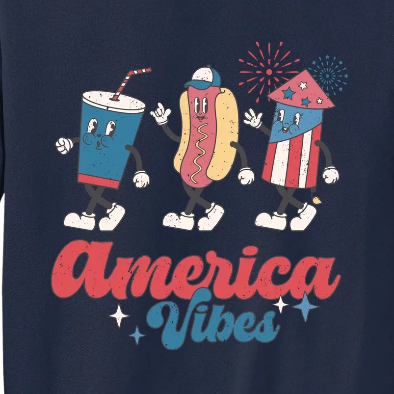 4th Of July America Vibes Hotdog Fireworks Food Retro Tall Sweatshirt