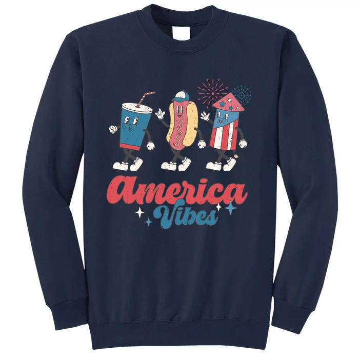 4th Of July America Vibes Hotdog Fireworks Food Retro Tall Sweatshirt